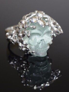 Unique designer ring – blue obsidian crystal skull and 925 sterling silver